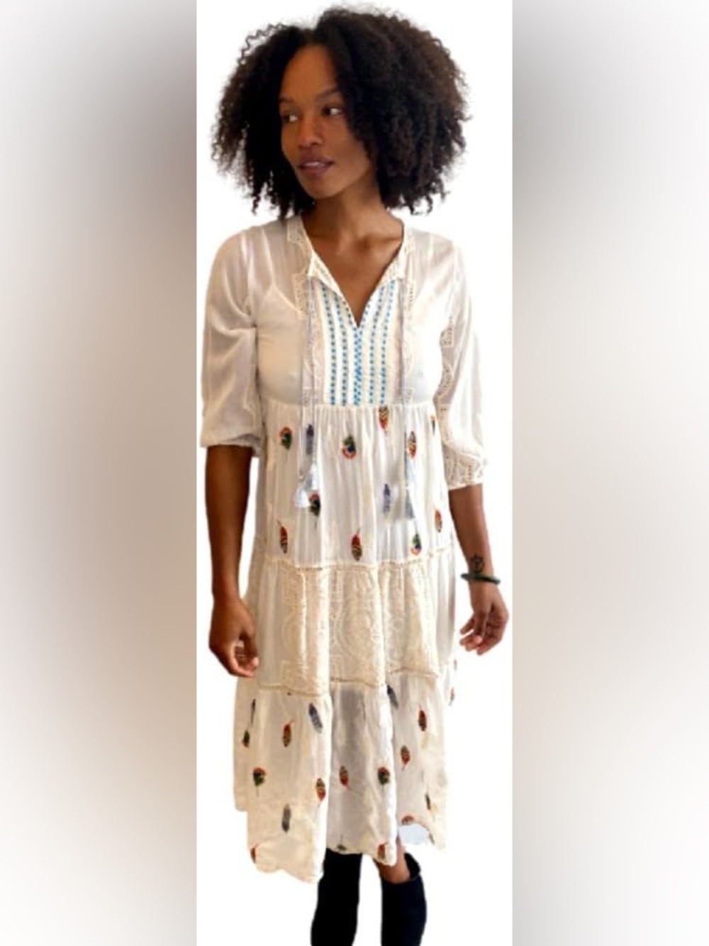 Johnny Was Stephanie Cleo Georgette Dress in Vanilla Cream Sz XS